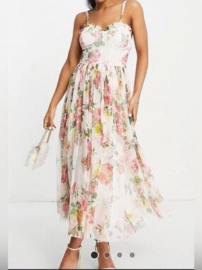 Lace & Beads Plus Floral Corset Midi Dress